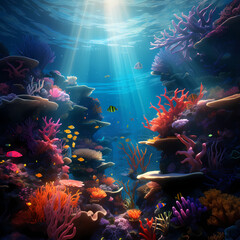 Fototapeta na wymiar A surreal underwater scene with vibrant coral reefs