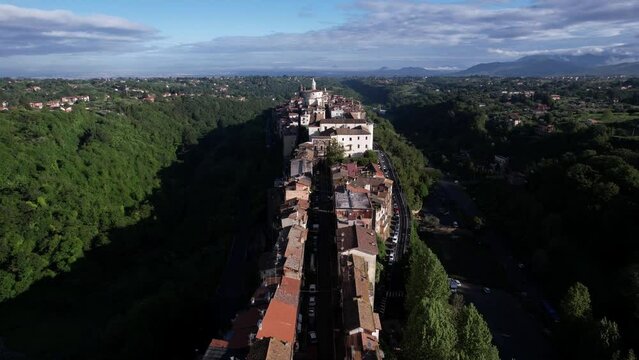 Majestic long narrow medieval town located on a ridge, Zagarolo, Italy