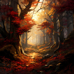 A symphony of autumn leaves in a serene forest