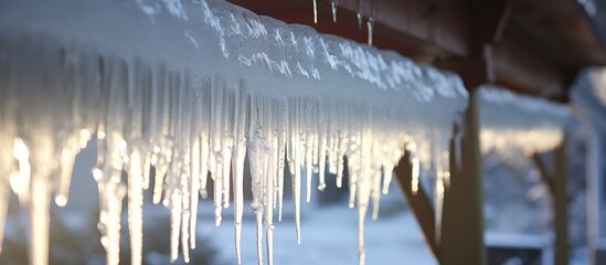 Fototapeta premium Potential ice blockage damage to rain gutters.