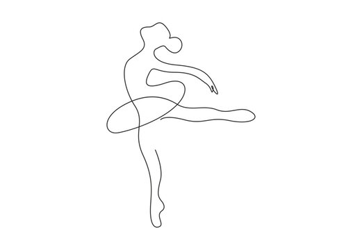 Continuous single line drawing of woman beauty ballet dancer in elegance motion. Isolated on white background vector illustration. Pro vector. 