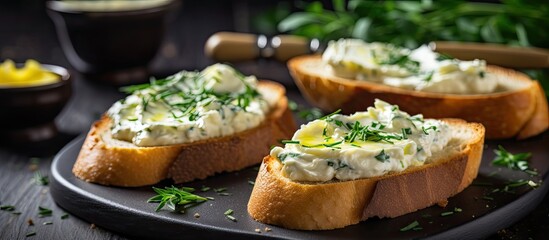 Delicious crostini made at home with creamy cheese and herbs.