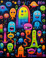 halloween monsters spooky background set of funny monsters Emotions, cartoon faces, funny monsters. Mega collection of posters. Big Set of vector illustrations. Simple background pictures, perfect for