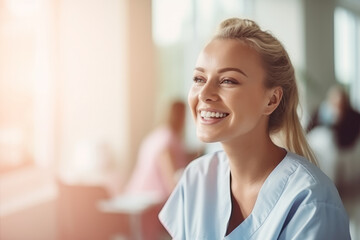 Portrait of a smiling nurse providing support to patients at hospital