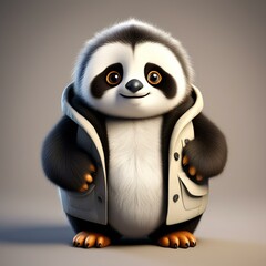 furry character, part sloth, part panda and part penguin, big eyes, cute, mascot