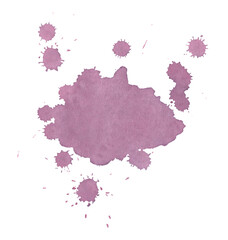 Large and small wine stains on a white background, painted with wine. A decorative element for design and decoration. A set of stains and splashes. Spilled liquid, wine, abstract background.