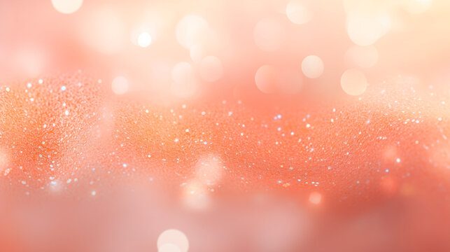 Gentle abstract festive background peach color, glitter, bokeh, blur