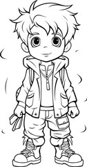 Kid coloring book characters of School boy in casual dress