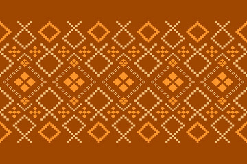 Orange vintages cross stitch traditional ethnic pattern paisley flower Ikat background abstract Aztec African Indonesian Indian seamless pattern for fabric print cloth dress carpet curtains and sarong