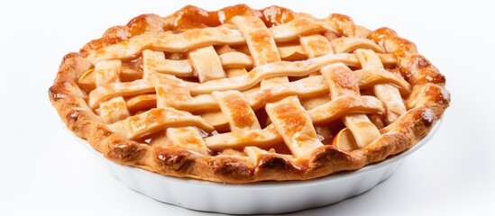 Apple pie baked on white background.