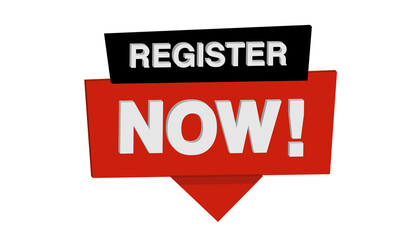  3D Register Now Speech Bubble Label