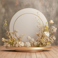 Beautiful 3D background frame with flowers around. Mockup, template to present your product