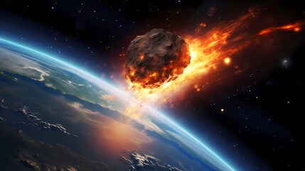 Meteor Impact On Earth - Fired Asteroid In Collision With Planet - Contain 3d Rendering