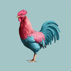 Funny rooster in 3D style on a blue background
