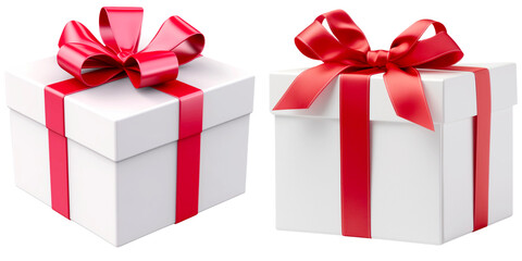white gift box with red ribbon bow on a transparent background