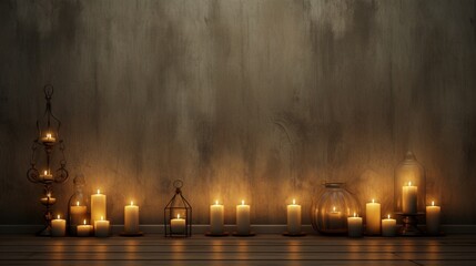 Soft candlelight flickers against the plain wall, creating a warm and inviting ambiance that turns...