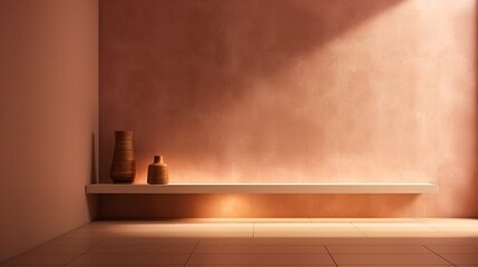 Subtle peach-toned wall, elegantly textured, in the glow of ambient lighting.