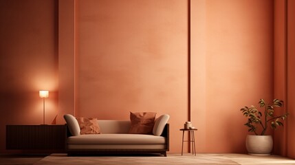 Subtle peach-toned wall, elegantly textured, in the glow of ambient lighting.