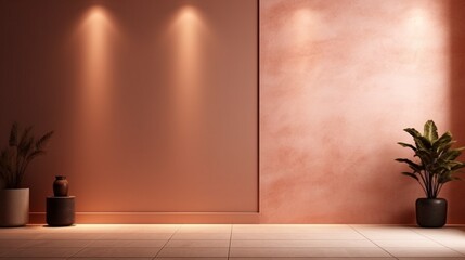 Subtle peach-toned wall, elegantly textured, in the glow of ambient lighting.