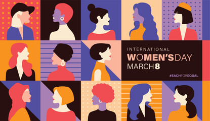 March 8, International Women's Day. Vector illustration group of women in flat style design. - 689990272