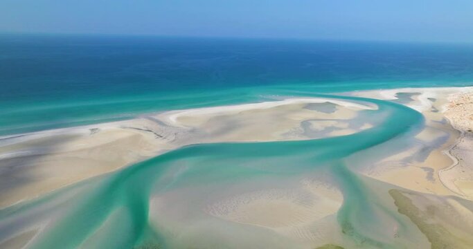 Coastal Detwah Lagoon On The Northwest Side Of Socotra Island, Yemen. Aerial Drone Shot