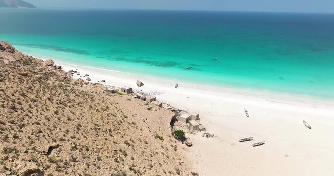 Peaceful Isolated Dune Beach Of Shoab In Socotra Island, Yemen. Aerial Drone Shot
