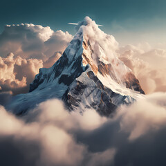 A mountain peak with a sea of clouds below