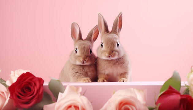 Lovey-Dovey hare Couple valentine background