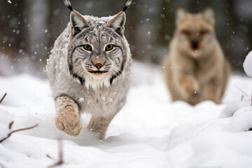 Predator wildlife cat carnivore animal mammal snow winter outdoors feline nature lynx wild