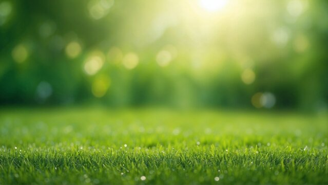 Closeup blurred green grass and sunlight background