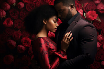 Black couple in love for valentine is day, card