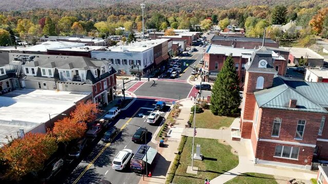 aerial over courthouse in Brevard NC, North Carolina