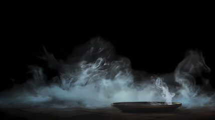 Fog and Smoke On Table In Black Dark Background - Halloween Backdrop