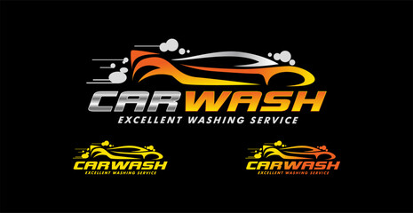 car wash logo emblem design template. automotive logo isolated on a black background - obrazy, fototapety, plakaty