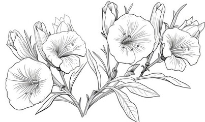 A line drawing of three flowers on a white background