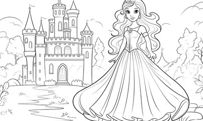 A princess standing in front of a castle