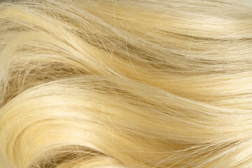 Blonde curly long hair close-up. A wave of hair as a background