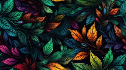 Fototapeta premium Colorful leaves seamless pattern
