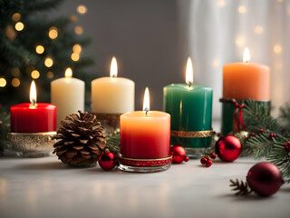 Fototapeta na wymiar Colorful Christmas candles for decoration