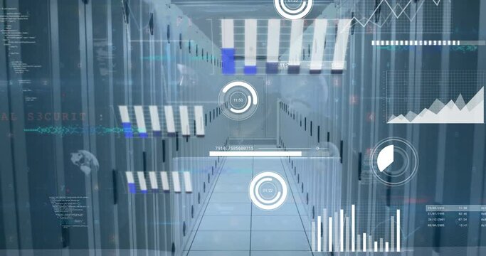 Animation of data processing with scope scanning over server room