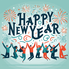 Fototapeta na wymiar People celebrating Happy new year flat design illustration, vector, 