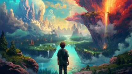 a child's perspective, the world is so vast and magical exploring this magical realm - obrazy, fototapety, plakaty