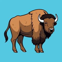 Cute bison simple minimalism flat color vector illustration