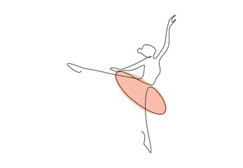 One continuous line drawing of woman beauty ballet dancer in elegance motion. Sexy girl ballerina performs art dance concept. Vector illustration. Pro vector. 