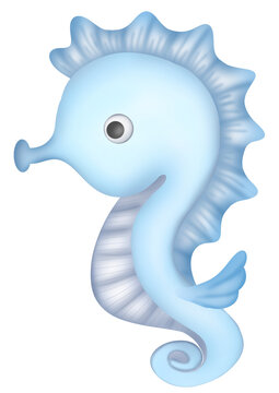 Cute blue aquatic animal seahorse cartoon image