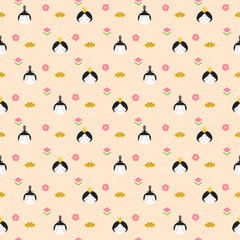 ひなまつりのアイテム模様　シームレスパターン（ベージュ）