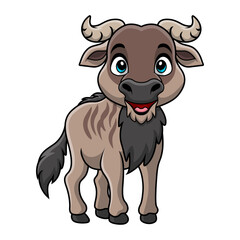 Cute wildebeest cartoon on white background