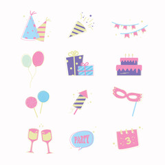 Playful and Unique Birthday Element Illustration Design Set
