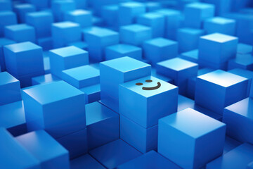 Obraz premium Smile face think positive concept on cube background.