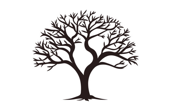 Scary Tree Silhouette Vector isolated on a white background, Dead Tree black Silhouette, Halloween Spooky Tree vector